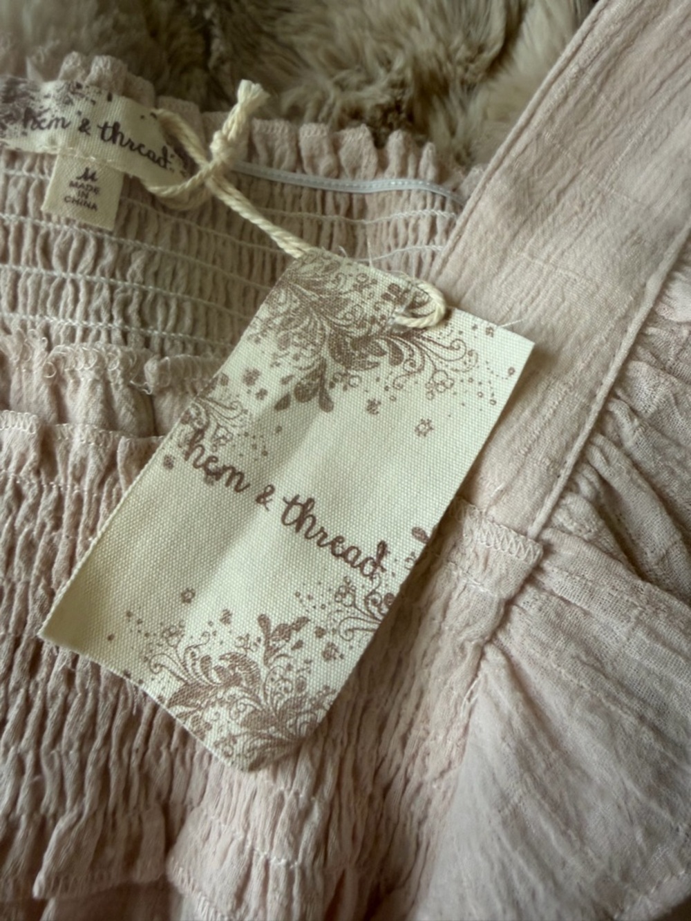 Hem & Thread Blush Pink Smocked Ruffle Strap Top - Picture 3 of 3